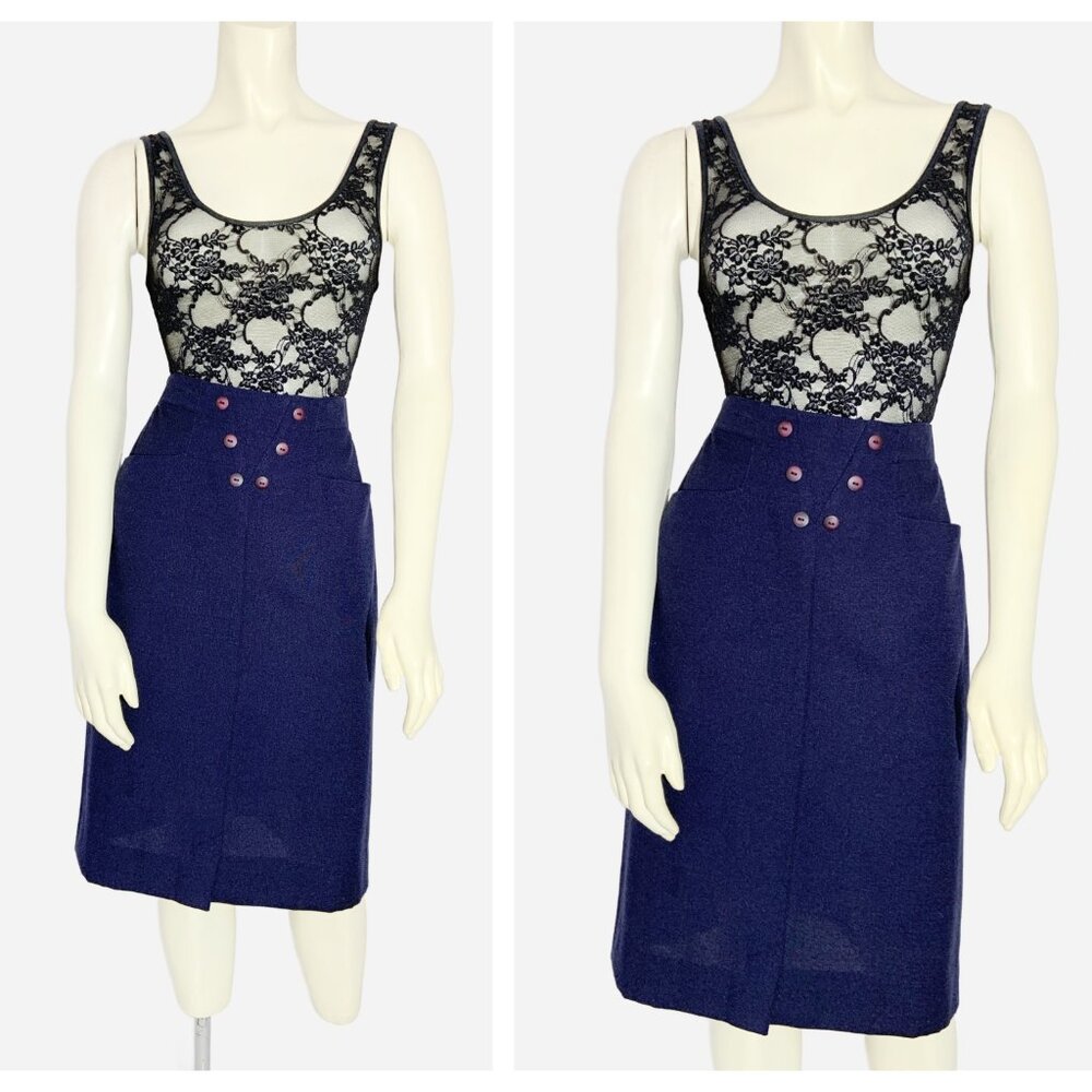 Vintage Navy Pencil Skirt with Buttons / size Small